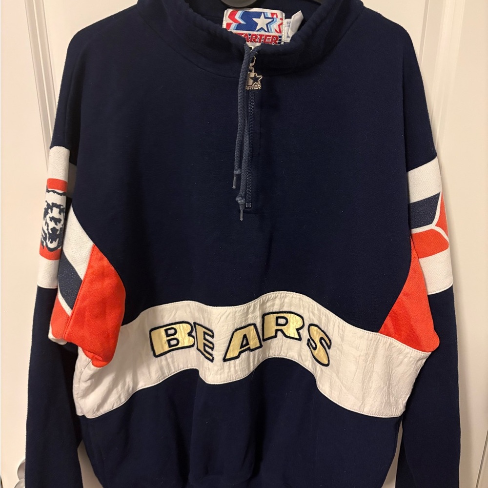 Chicago Bears 90s STARTER Navy and Orange Zip Up Sweater